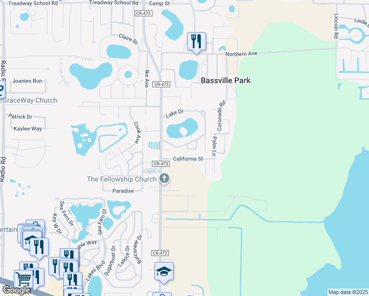 map of restaurants, bars, coffee shops, grocery stores, and more near 11146 Fountain Lake Boulevard in Leesburg