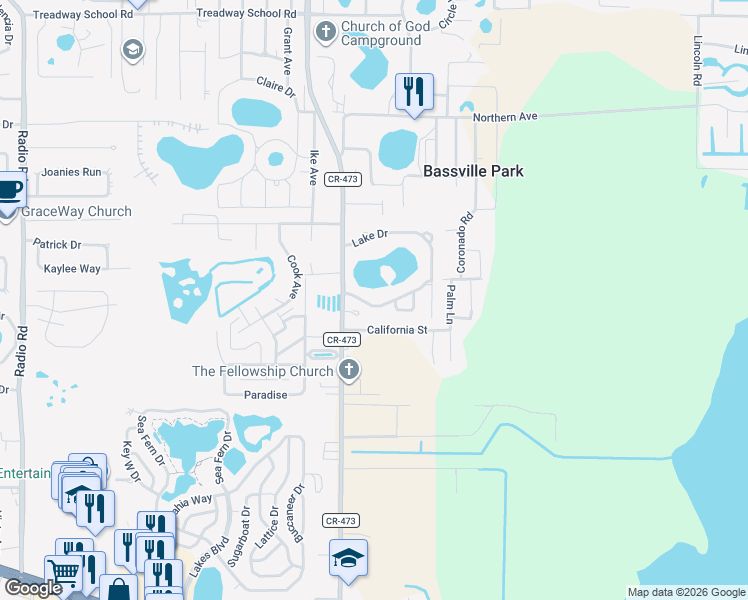 map of restaurants, bars, coffee shops, grocery stores, and more near 11119 California Street in Leesburg