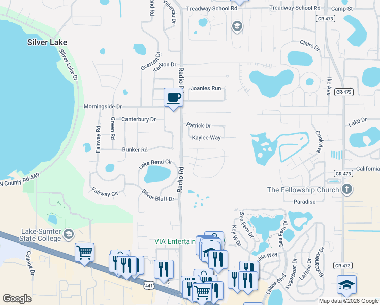 map of restaurants, bars, coffee shops, grocery stores, and more near 33313 Kaylee Way in Leesburg