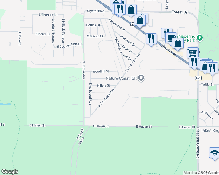 map of restaurants, bars, coffee shops, grocery stores, and more near 2804 Hillery Street in Inverness