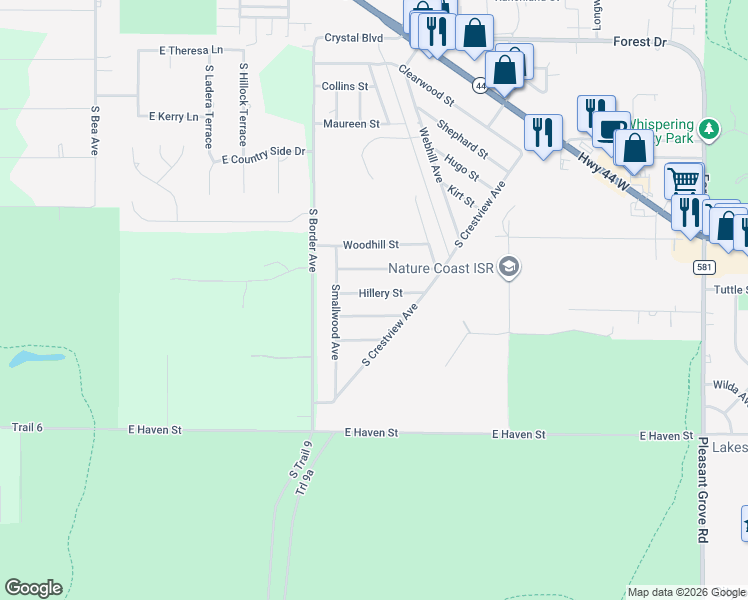 map of restaurants, bars, coffee shops, grocery stores, and more near 2804 Hillery Street in Inverness