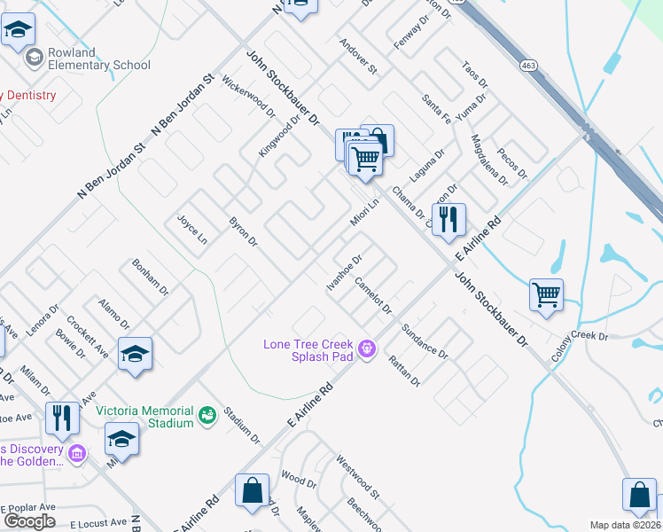 map of restaurants, bars, coffee shops, grocery stores, and more near 513 Camelot Drive in Victoria