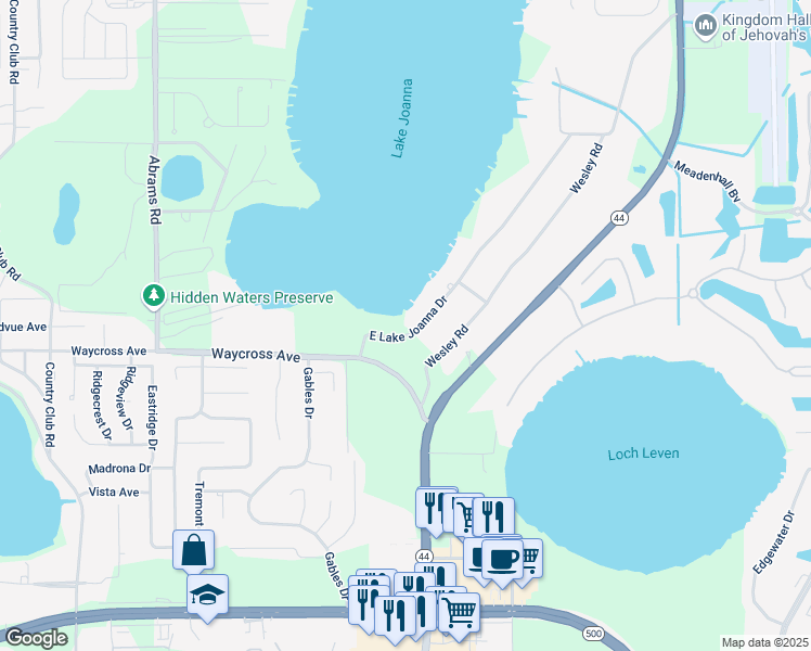 map of restaurants, bars, coffee shops, grocery stores, and more near 33247 East Lake Joanna Drive in Eustis