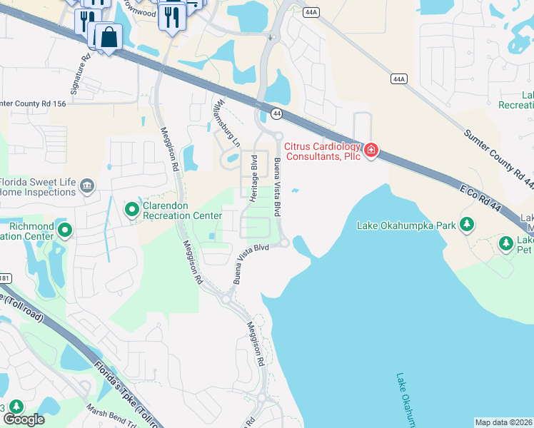 map of restaurants, bars, coffee shops, grocery stores, and more near 5224 Oxford Court in Wildwood