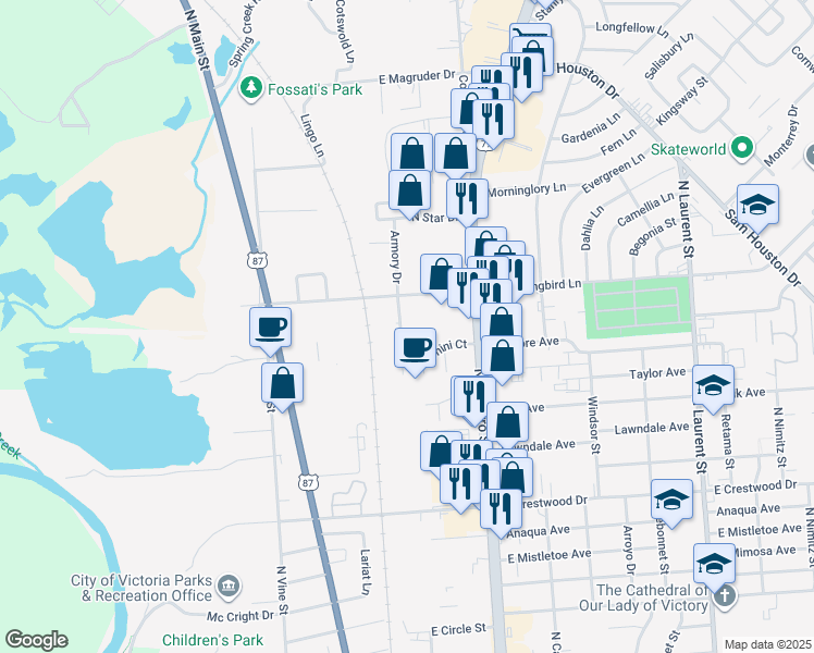 map of restaurants, bars, coffee shops, grocery stores, and more near 105 Gemini Court in Victoria