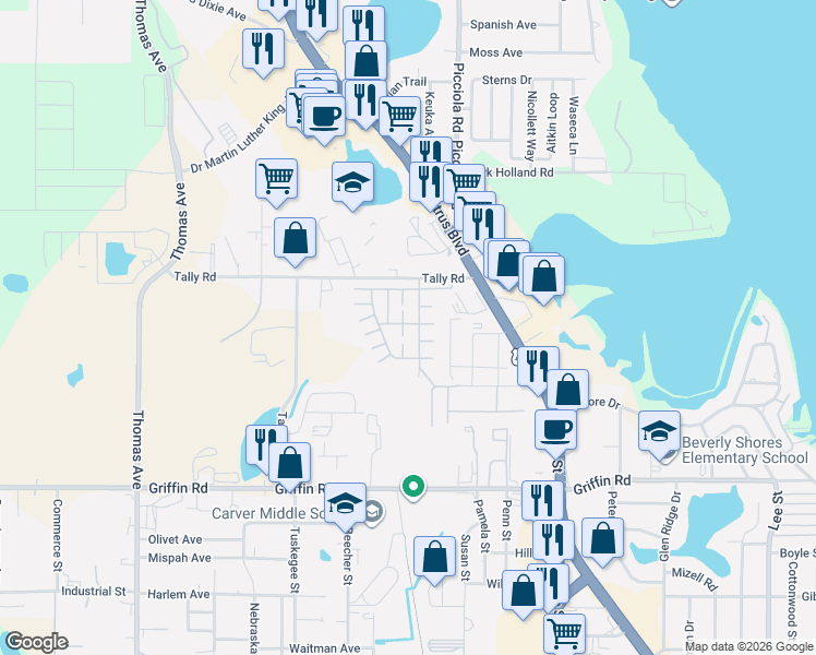 map of restaurants, bars, coffee shops, grocery stores, and more near 100 Date Court in Leesburg