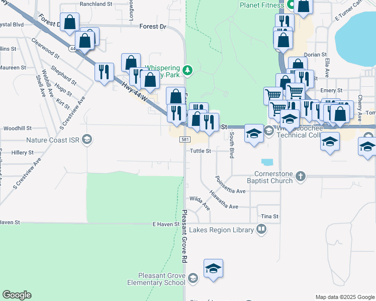map of restaurants, bars, coffee shops, grocery stores, and more near 109-113 Pleasant Grove Road in Inverness