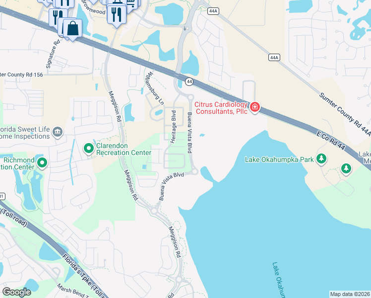 map of restaurants, bars, coffee shops, grocery stores, and more near 5224 Oxford Court in Wildwood