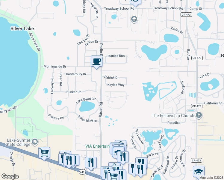 map of restaurants, bars, coffee shops, grocery stores, and more near 33418 Irongate Drive in Leesburg