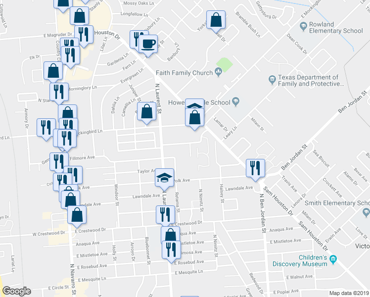map of restaurants, bars, coffee shops, grocery stores, and more near 1405 Victoria Station Road in Victoria