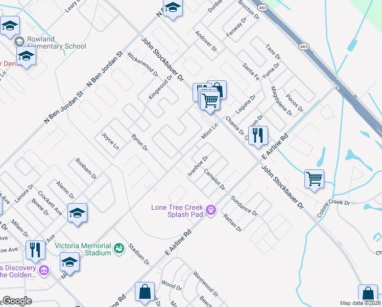 map of restaurants, bars, coffee shops, grocery stores, and more near 513 Camelot Drive in Victoria