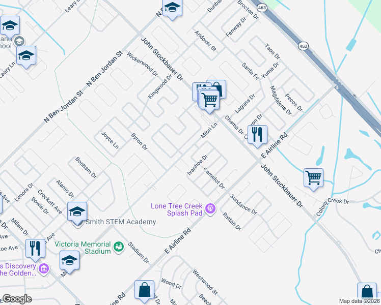 map of restaurants, bars, coffee shops, grocery stores, and more near 513 Camelot Drive in Victoria