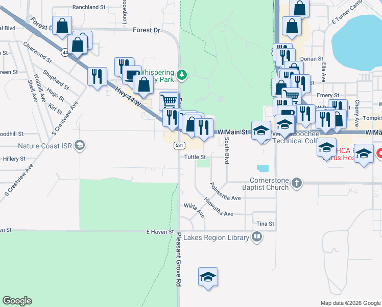 map of restaurants, bars, coffee shops, grocery stores, and more near 1700 Tuttle Street in Inverness