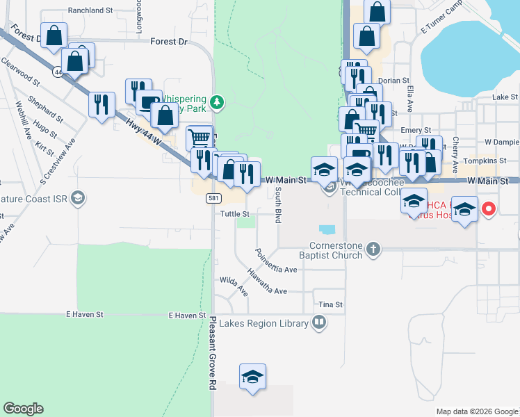 map of restaurants, bars, coffee shops, grocery stores, and more near 1516 Tuttle Street in Inverness