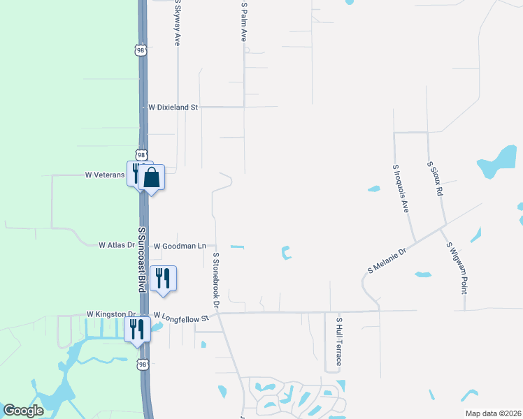 map of restaurants, bars, coffee shops, grocery stores, and more near 1751 South Palm Avenue in Homosassa