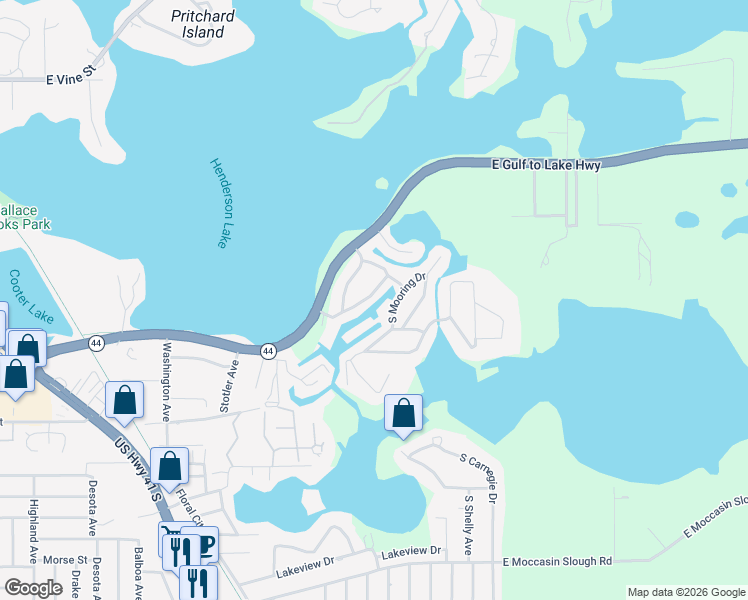 map of restaurants, bars, coffee shops, grocery stores, and more near 1885 South Westlake Drive in Inverness