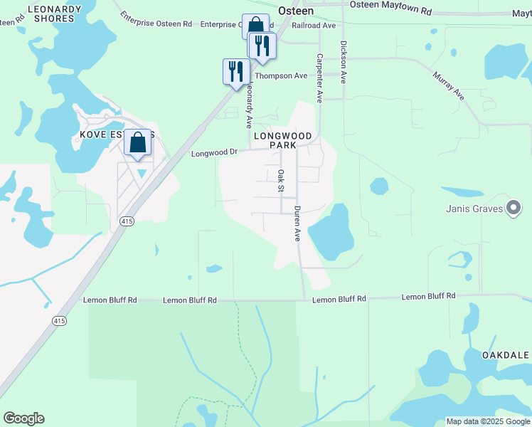 map of restaurants, bars, coffee shops, grocery stores, and more near 221 3rd Street in Osteen