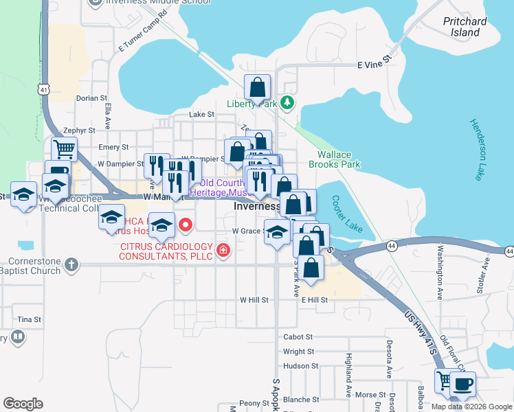 map of restaurants, bars, coffee shops, grocery stores, and more near in Inverness