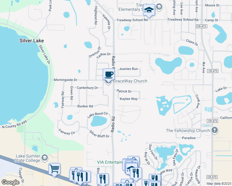 map of restaurants, bars, coffee shops, grocery stores, and more near 33345 Kaylee Way in Leesburg