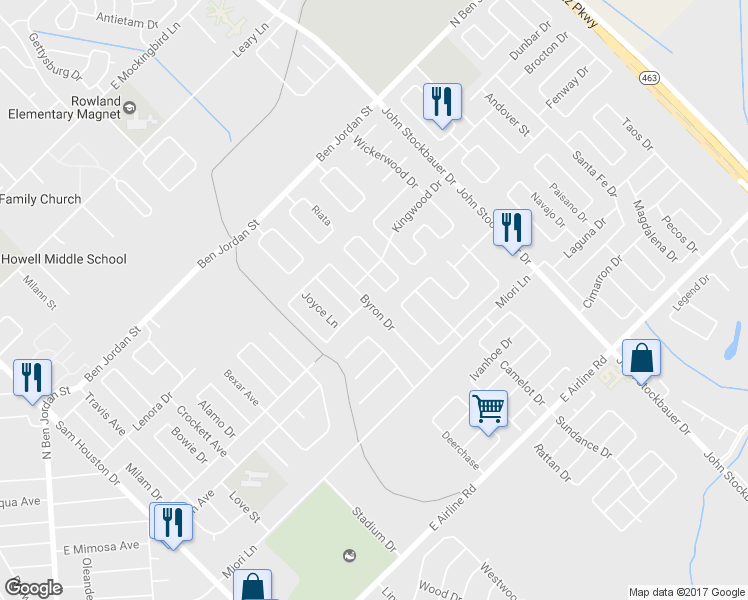 map of restaurants, bars, coffee shops, grocery stores, and more near 136 Byron Drive in Victoria