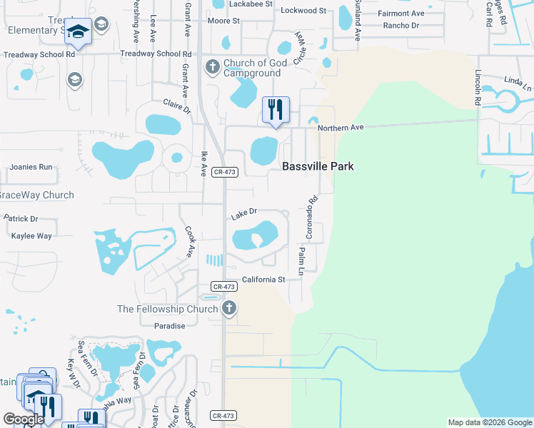 map of restaurants, bars, coffee shops, grocery stores, and more near 11410 Lake Drive in Leesburg