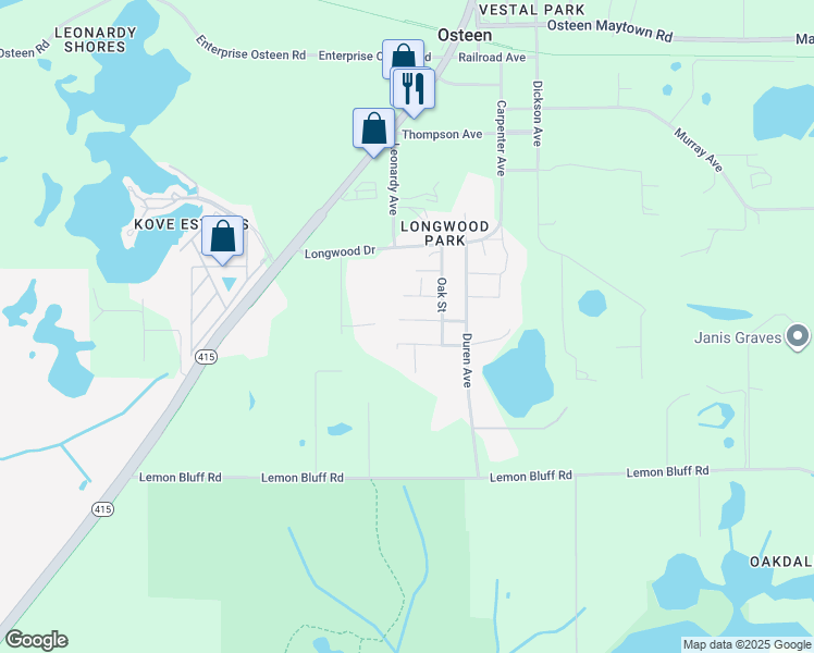 map of restaurants, bars, coffee shops, grocery stores, and more near 221 3rd Street in Osteen
