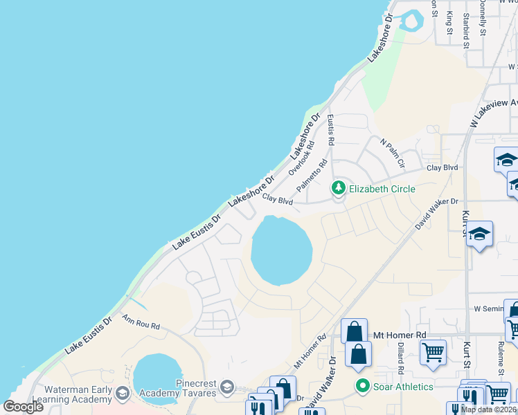 map of restaurants, bars, coffee shops, grocery stores, and more near 6 Hermosa Drive in Eustis