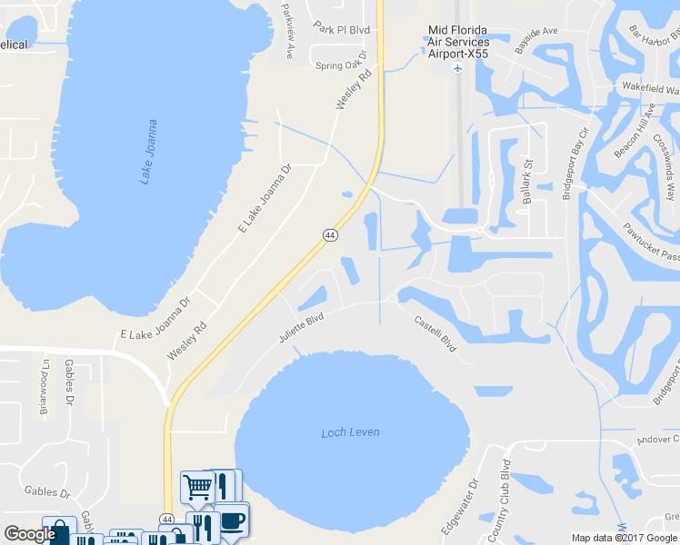 map of restaurants, bars, coffee shops, grocery stores, and more near 1060 Ceasars Court in Mount Dora