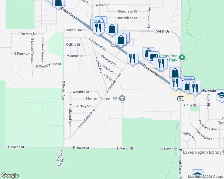 map of restaurants, bars, coffee shops, grocery stores, and more near 103 South Central Avenue in Inverness