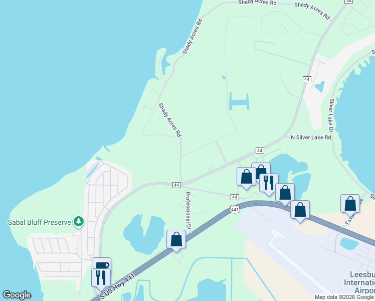 map of restaurants, bars, coffee shops, grocery stores, and more near 33408 Shady Acres Road in Leesburg