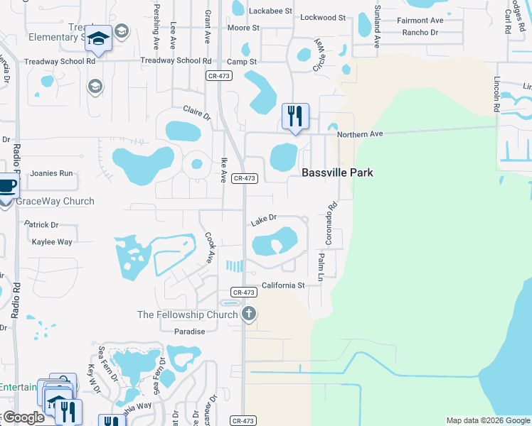 map of restaurants, bars, coffee shops, grocery stores, and more near 11315 Lake Drive in Leesburg