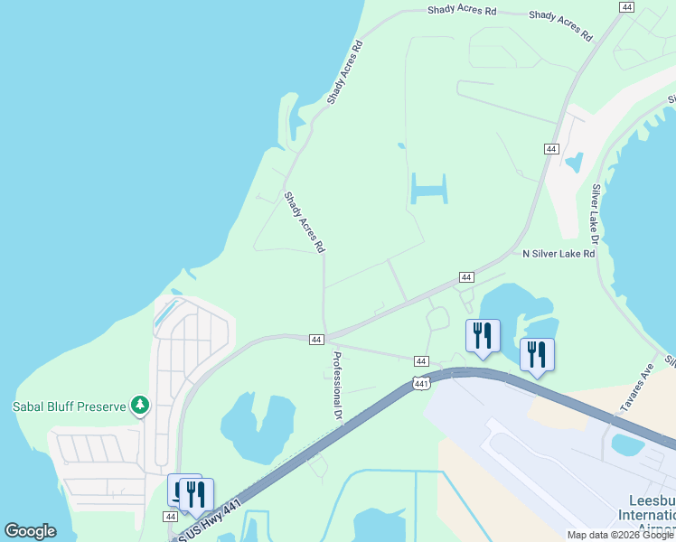 map of restaurants, bars, coffee shops, grocery stores, and more near 33408 Shady Acres Road in Leesburg