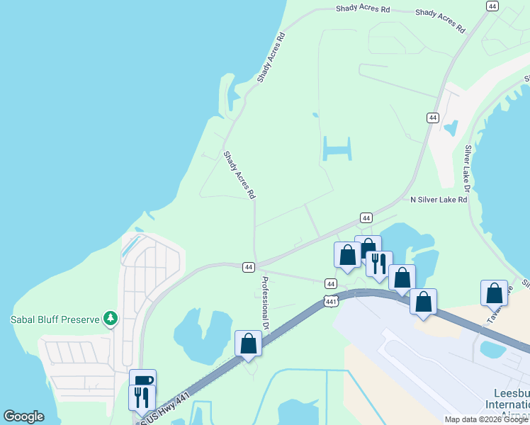 map of restaurants, bars, coffee shops, grocery stores, and more near 33408 Shady Acres Road in Leesburg