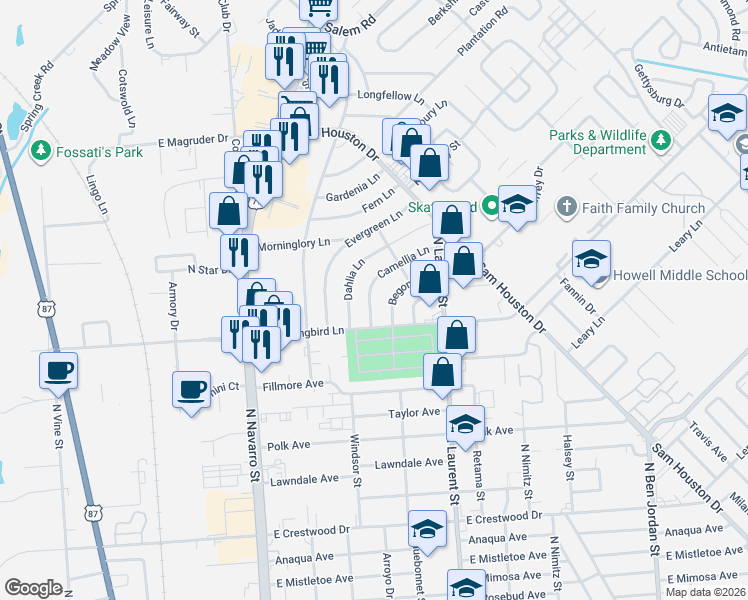 map of restaurants, bars, coffee shops, grocery stores, and more near 4704 Camellia Lane in Victoria