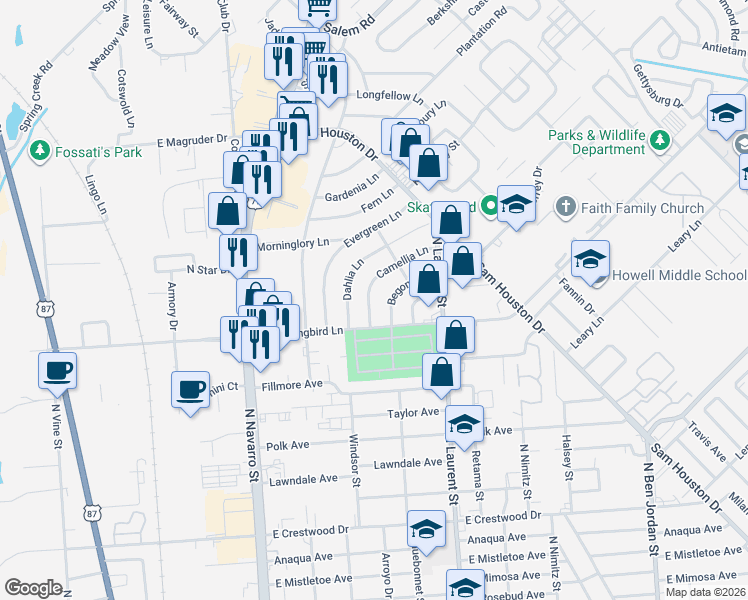 map of restaurants, bars, coffee shops, grocery stores, and more near 4704 Camellia Lane in Victoria