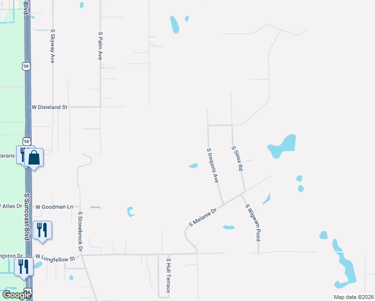 map of restaurants, bars, coffee shops, grocery stores, and more near 1710 South Iroquois Avenue in Homosassa