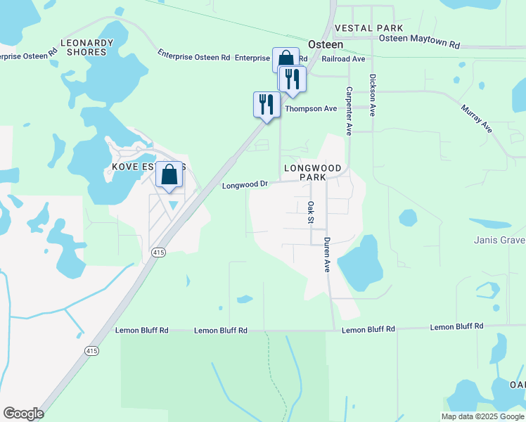 map of restaurants, bars, coffee shops, grocery stores, and more near 431 Clark Hill Road in Osteen