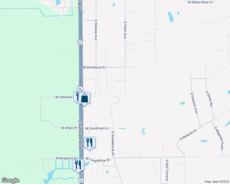 map of restaurants, bars, coffee shops, grocery stores, and more near 1660 South Palm Avenue in Homosassa