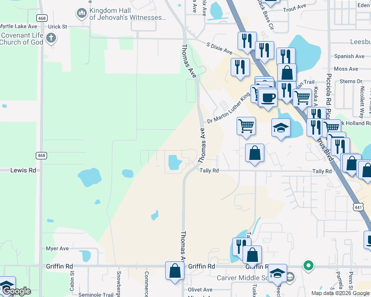 map of restaurants, bars, coffee shops, grocery stores, and more near 129 Landing Drive in Leesburg