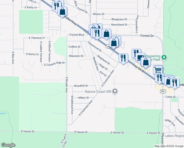 map of restaurants, bars, coffee shops, grocery stores, and more near 116 Cristy Avenue in Inverness
