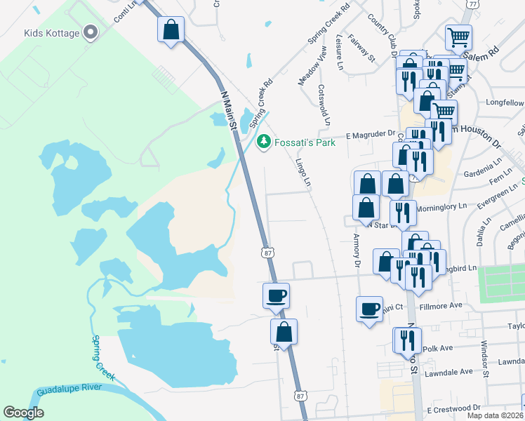 map of restaurants, bars, coffee shops, grocery stores, and more near 4803 North Vine Street in Victoria
