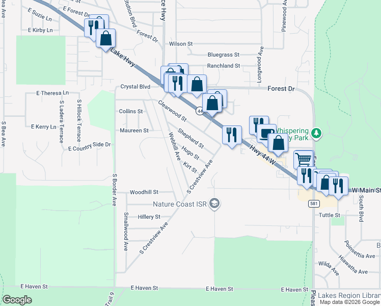 map of restaurants, bars, coffee shops, grocery stores, and more near 2512 Hugo Street in Inverness