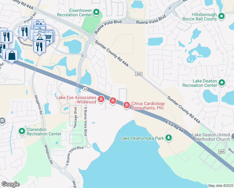 map of restaurants, bars, coffee shops, grocery stores, and more near 3936 East Torch Lake Drive in The Villages