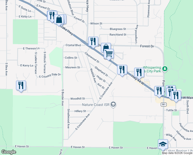 map of restaurants, bars, coffee shops, grocery stores, and more near 2512 Hugo Street in Inverness
