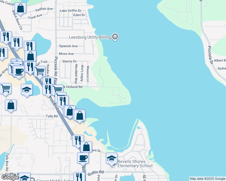 map of restaurants, bars, coffee shops, grocery stores, and more near 2101-2699 Park Holland Court in Leesburg