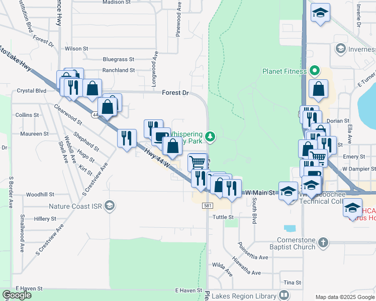 map of restaurants, bars, coffee shops, grocery stores, and more near 1911 Silverwood Street in Inverness