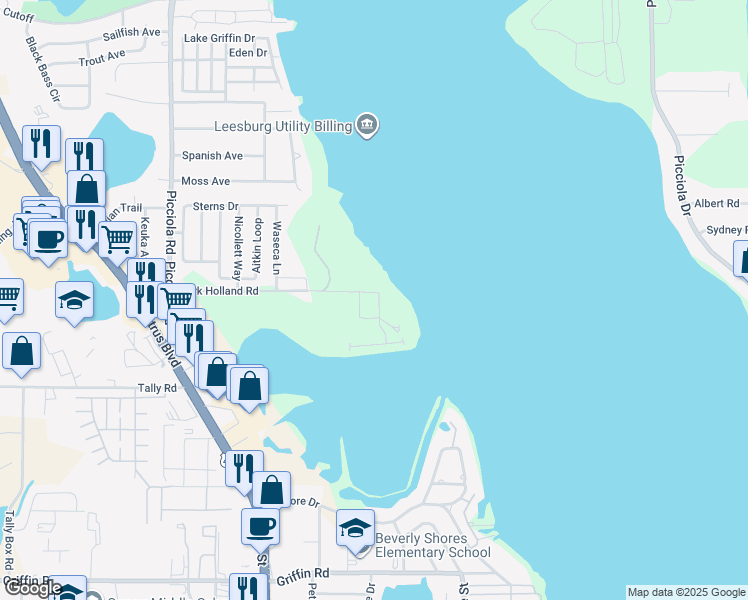 map of restaurants, bars, coffee shops, grocery stores, and more near 2112 Park Holland Court in Leesburg