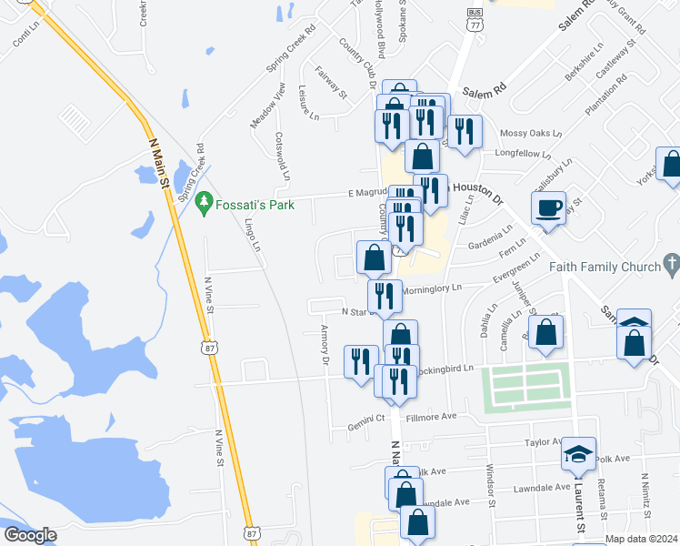 map of restaurants, bars, coffee shops, grocery stores, and more near 202 Antelope Circle in Victoria
