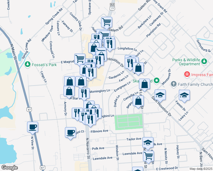map of restaurants, bars, coffee shops, grocery stores, and more near 703 Fern Lane in Victoria
