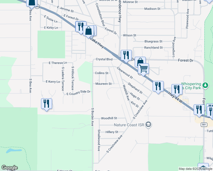 map of restaurants, bars, coffee shops, grocery stores, and more near 305 Little Avenue in Inverness
